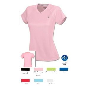 Champion Women's Double Dry V-Neck Gym Training Athletic Tee T-Shirt PINK LARGE